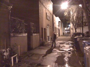 Percussionist Jesse Weber doing his "I'm an artist" shot in a back alley down in SLO.