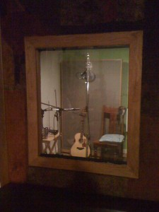 A view of one of my Taylor Guitars in one of the isolation booths at OTR Studios.