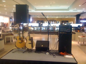 Mini stage setup at Bloomindale's on the 5th Floor in San Francisco, CA.