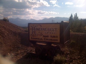 An old mining car marking the historic Mineral Belt Trail.