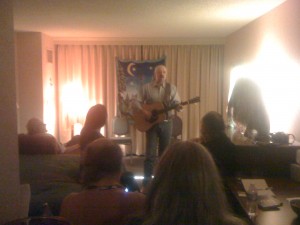 My hotel room mate, Mr. James Lee Stanley, mesmerizing the house concert crowd at one of the many showcases at FAR-West this year.