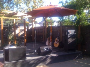 A cool outdoor stage at Hopmonk Tavern in Sonoma, CA. This spot sounds good for an outdoor beer garden!