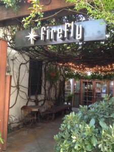 The entrance to the outdoor/indoor garden patio and performance area at Firefly Bistro in South Pasadena, CA.