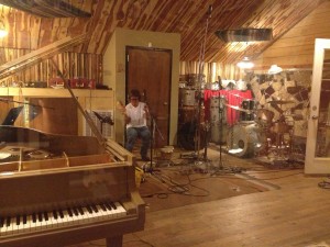 Jeff "Shakey" Fowlkes adding some percussion tracks after laying down some beefy drum tracks earlier in the day at The Bomb Shelter.